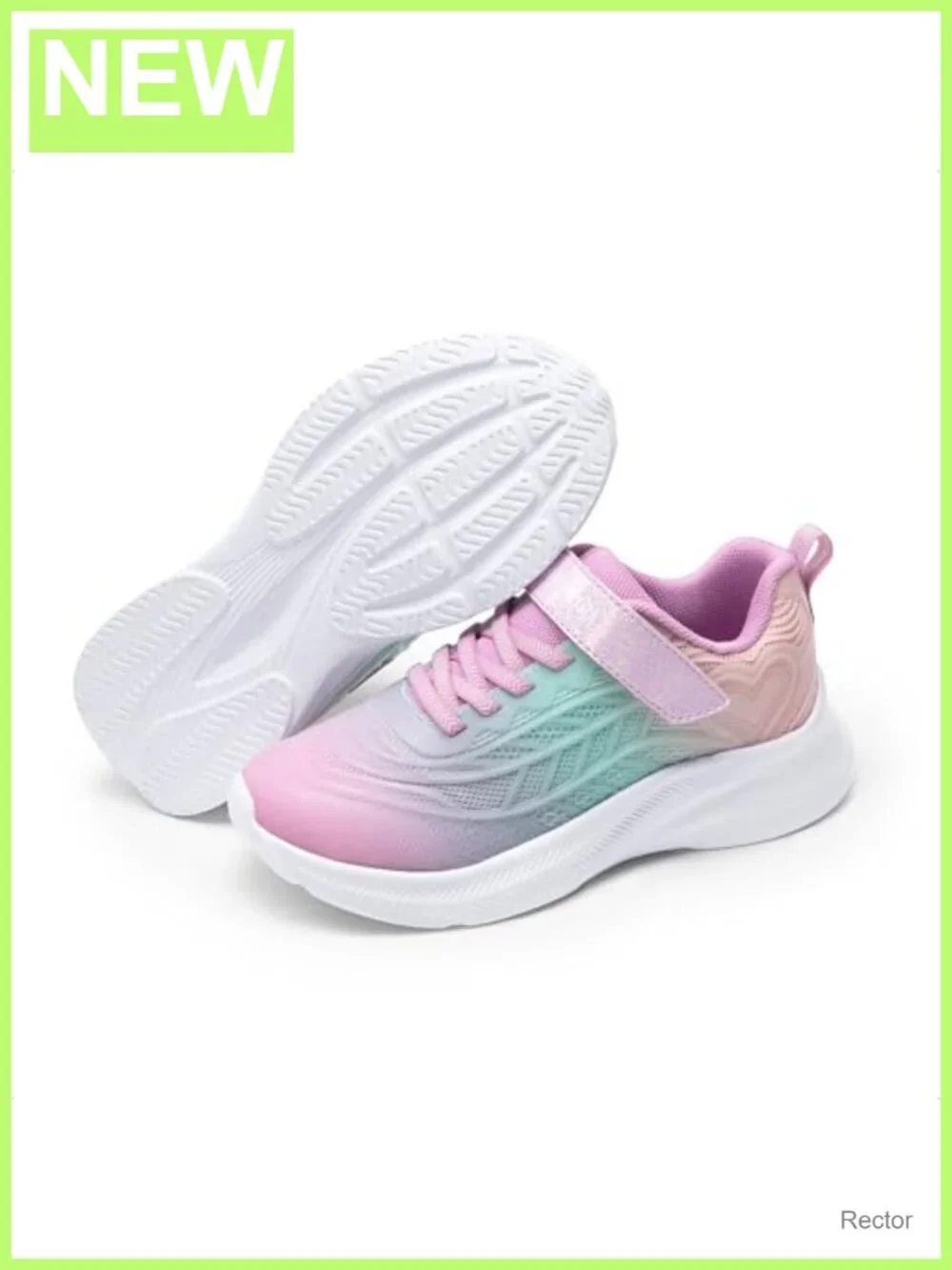 Girls Lightweight Running Sneakers with Hook & Loop Strap and Reinforced Toe